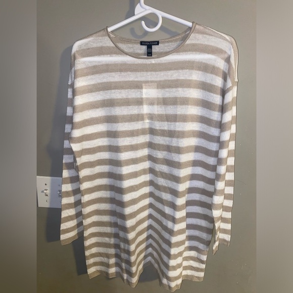 New! Eileen Fisher Organic Linen Cotton Natural White Crew Neck Striped Tunic M - Picture 5 of 6